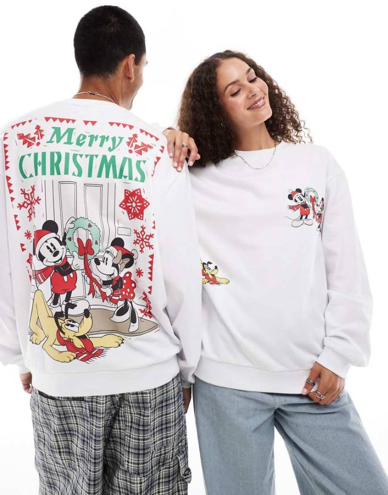 ASOS DESIGN - Disney - Christmas - Weihnachtliches Oversize-Sweatshirt in Weiß mit „Micky- & Minnie-Maus"-Prints von ASOS DESIGN