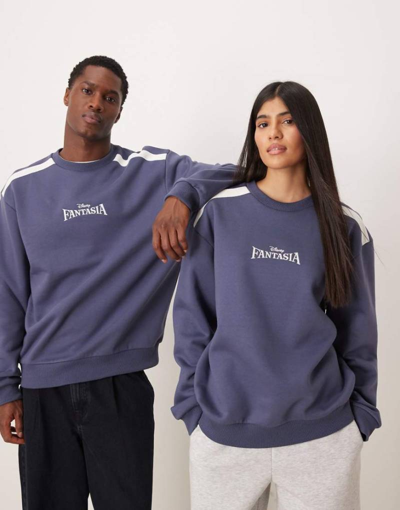 ASOS DESIGN - Disney Fantasia - Locker geschnittener Pullover in Blau mit Disney Mickey Mouse-Print und Rundhalsausschnitt von ASOS DESIGN