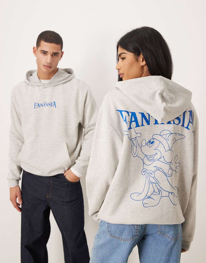 ASOS DESIGN - Disney Fantasia - Locker geschnittener Unisex-Kapuzenpullover in Blau mit „Disney Mickey Mouse"-Print-Grau von ASOS DESIGN
