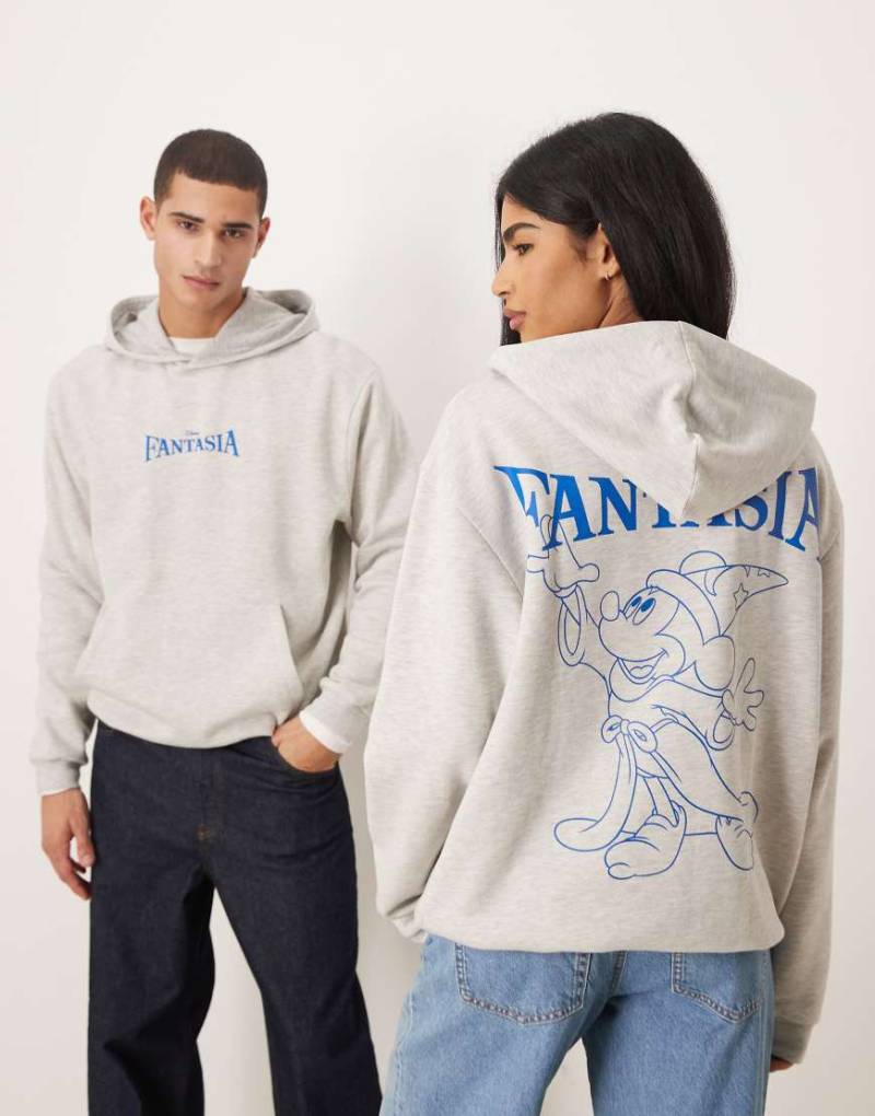 ASOS DESIGN - Disney Fantasia - Locker geschnittener Unisex-Kapuzenpullover in Blau mit „Disney Mickey Mouse"-Print-Grau von ASOS DESIGN