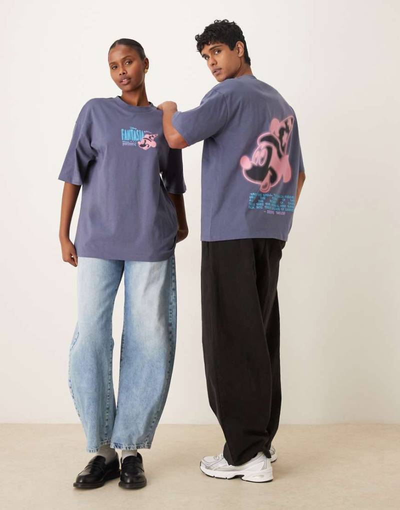 ASOS DESIGN - Disney Fantasia - T-Shirt in Blau mit Oversize-Schnitt und Mickey-Maus-Schaumprints von ASOS DESIGN