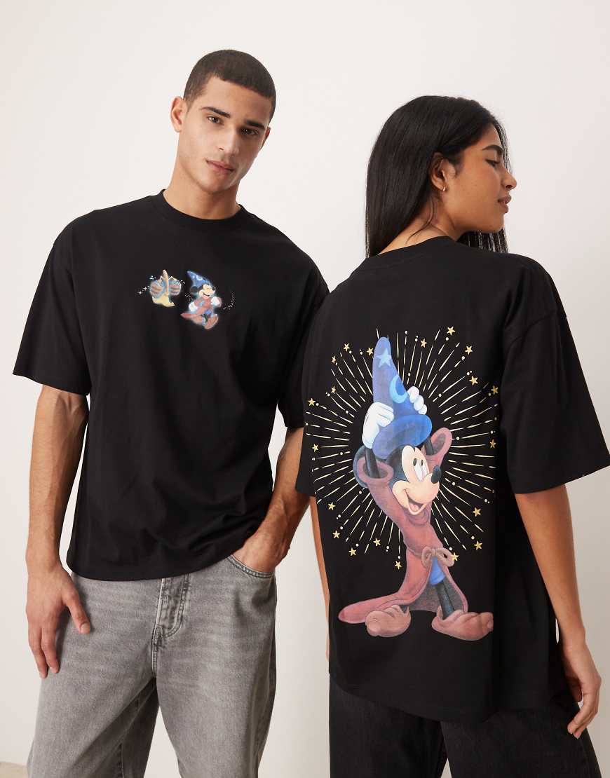ASOS DESIGN - Disney Fantasia - T-Shirt in Schwarz mit Oversize-Schnitt und Micky-Maus-Prints von ASOS DESIGN