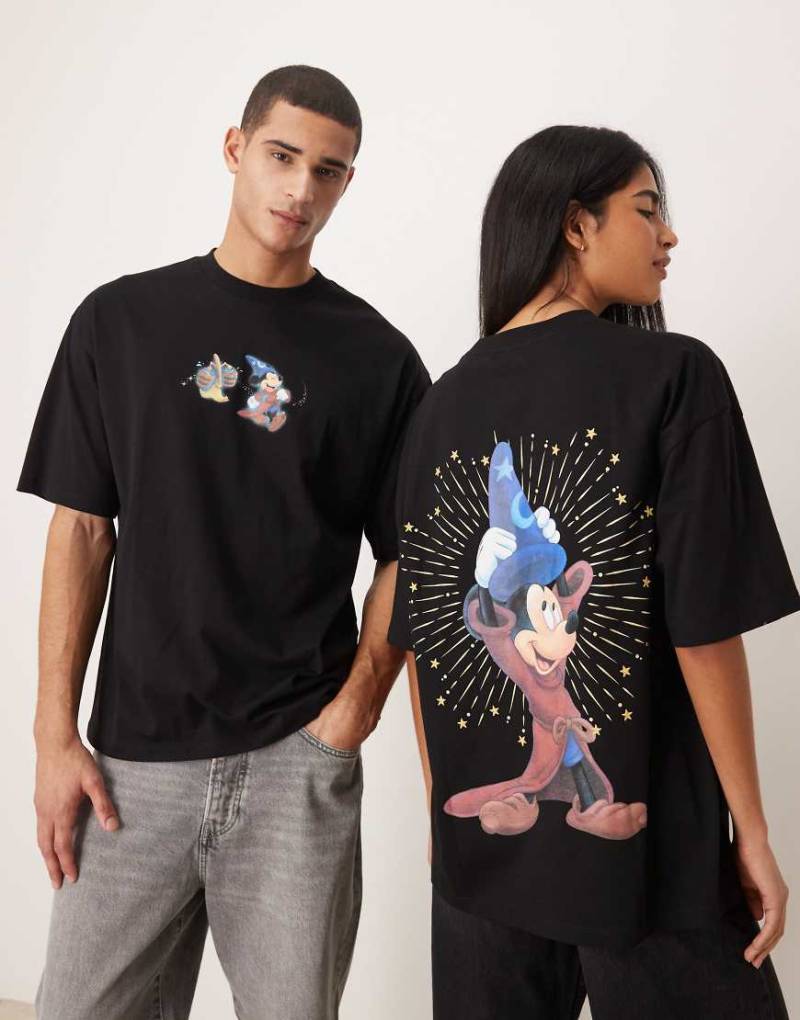 ASOS DESIGN - Disney Fantasia - T-Shirt in Schwarz mit Oversize-Schnitt und Micky-Maus-Prints von ASOS DESIGN