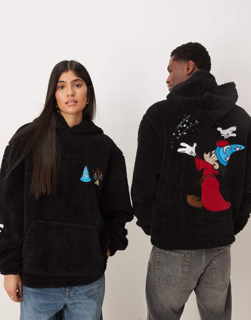 ASOS DESIGN - Disney Fantasia - Unisex-Kapuzenpullover in Schwarz mit Relaxed-Fit-Passform und Mickey Maus-Stickerei von ASOS DESIGN
