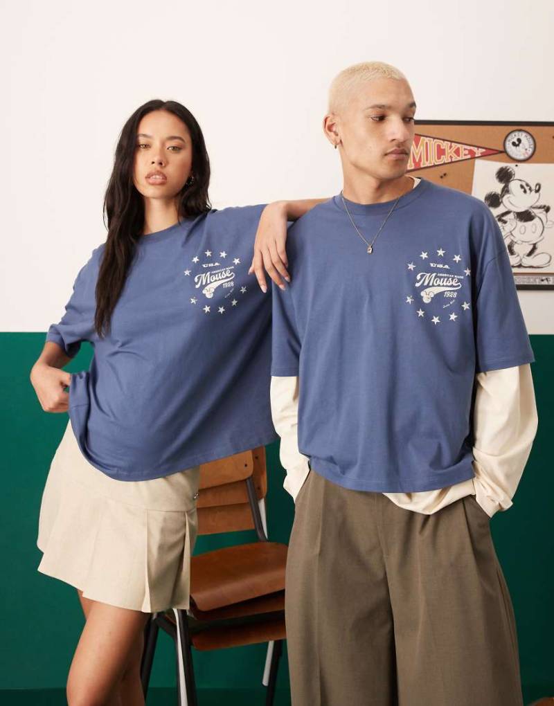 ASOS DESIGN - Disney - Kastiges Unisex-T-Shirt in Anthrazit mit „Mickey Mouse"-Schaumprint und Oversize-Schnitt-Marineblau von ASOS DESIGN