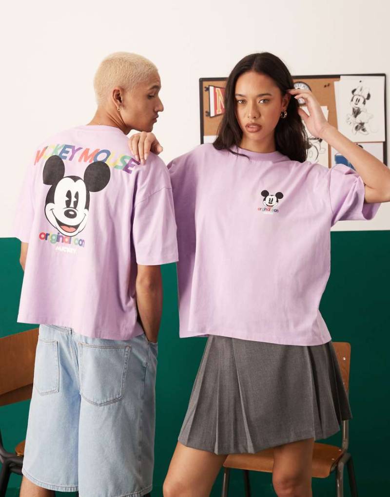 ASOS DESIGN - Disney - Kastiges Oversize-T-Shirt in Flieder mit „Mickey Mouse"-Schaumprints-Lila von ASOS DESIGN