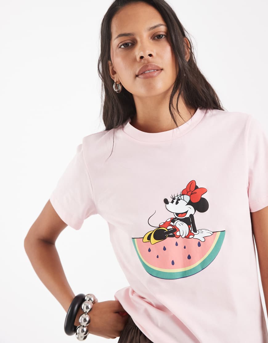 ASOS DESIGN - Disney - Locker geschnittenes T-Shirt mit Minnie-Print-Rosa von ASOS DESIGN
