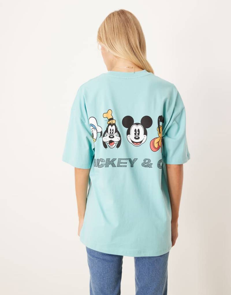 ASOS DESIGN - Disney - Oversize-T-Shirt im Unisex-Stil in Blau mit „Mickey & Friends"-Prints und Strass-Slogan von ASOS DESIGN