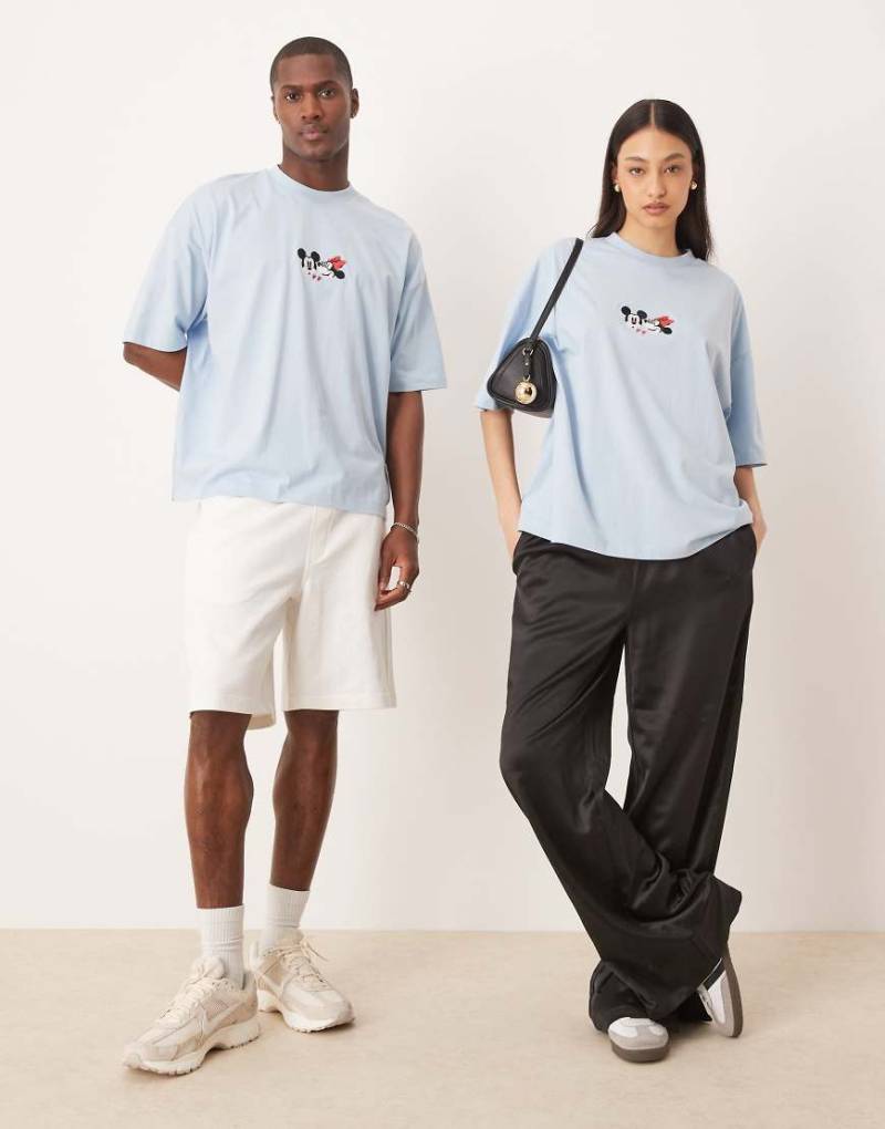 ASOS DESIGN - Disney - Oversize-T-Shirt in Blau mit Micky-Maus-Prints von ASOS DESIGN