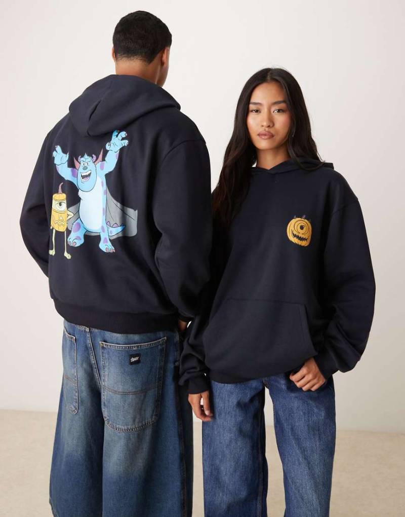 ASOS DESIGN - Disney Pixar Halloween -Oversize-Kapuzenpullover in Marineblau mit Monster-AG-Prints von ASOS DESIGN