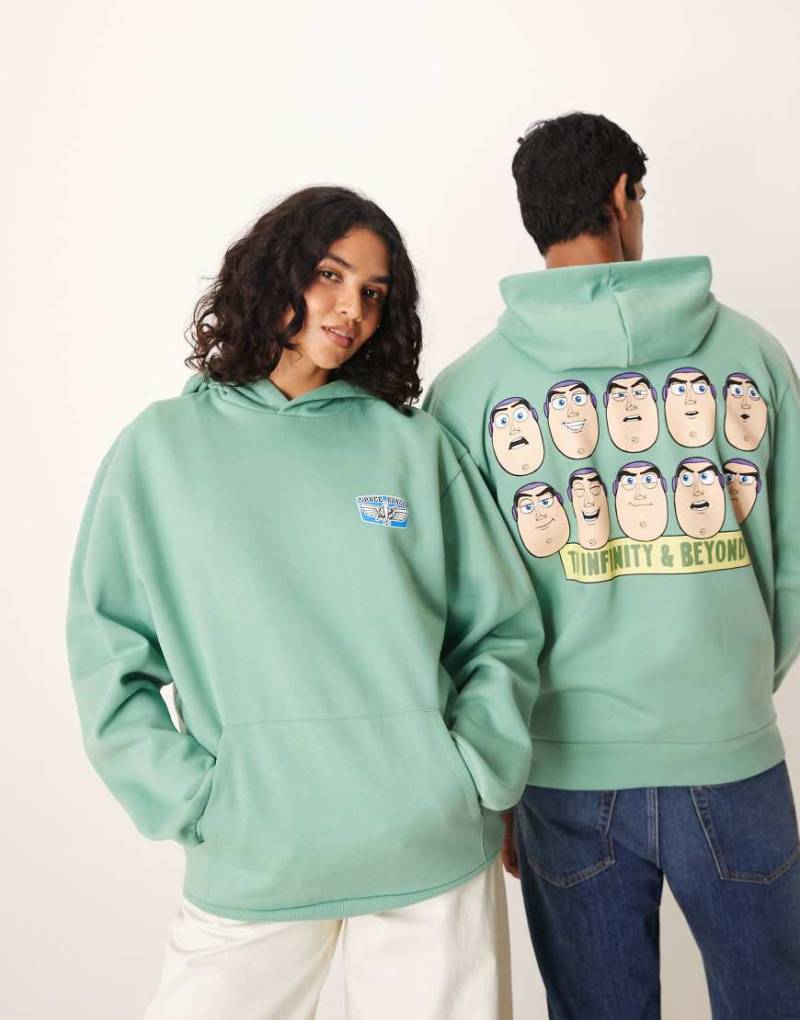 ASOS DESIGN - Disney Pixar - Unisex - Oversize-Kapuzenpullover in Grün mit „Toy Story Buzz Lightyear"-Print von ASOS DESIGN
