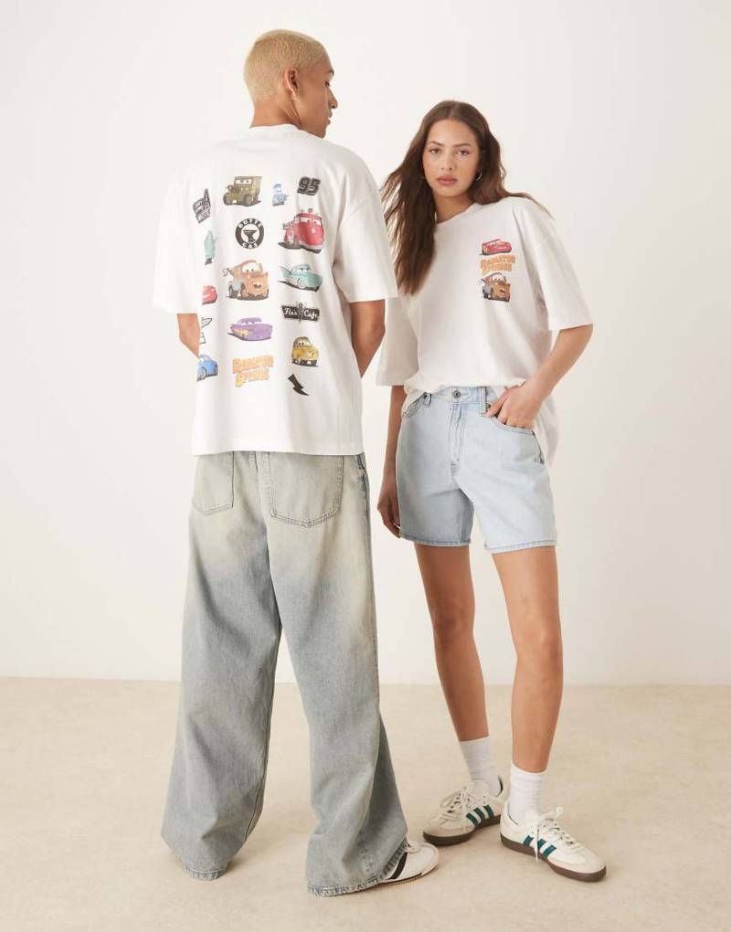 ASOS DESIGN - Disney Pixar - Unisex - Oversize-T-Shirt in Beige mit „Cars"-Skizzenprints-Weiß von ASOS DESIGN