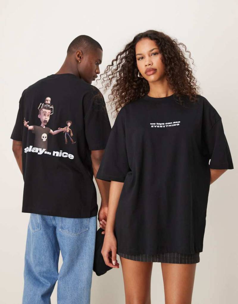 ASOS DESIGN - Disney Pixar - Unisex-T-Shirt in Schwarz mit Oversize-Schnitt und „Toy Story"-Sid-Prints von ASOS DESIGN