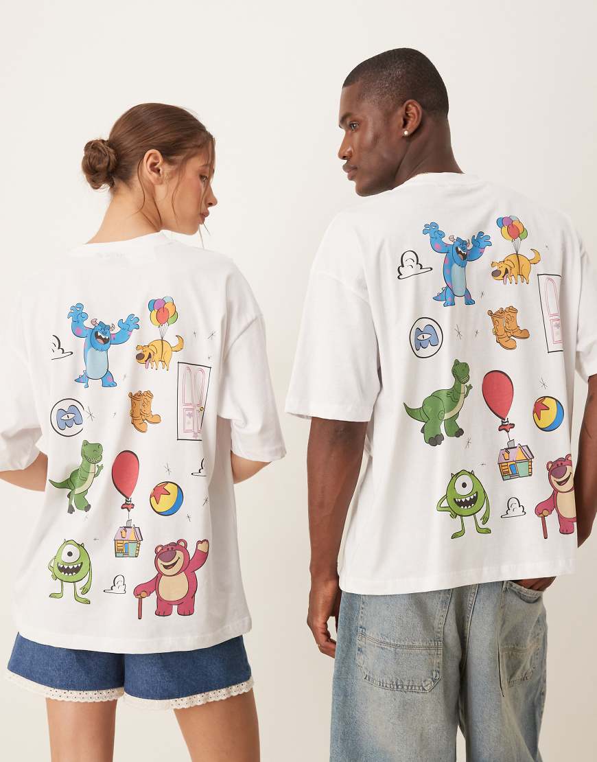 ASOS DESIGN - Disney Pixar - Unisex-T-Shirt in Weiß mit verschiedenen Figurenprints und Oversize-Passform ASOS DESIGN - Disney Pixar - Unisex-T-Shirt in Weiß mit verschiedenen Figurenprints und Oversize-Passform von ASOS DESIGN