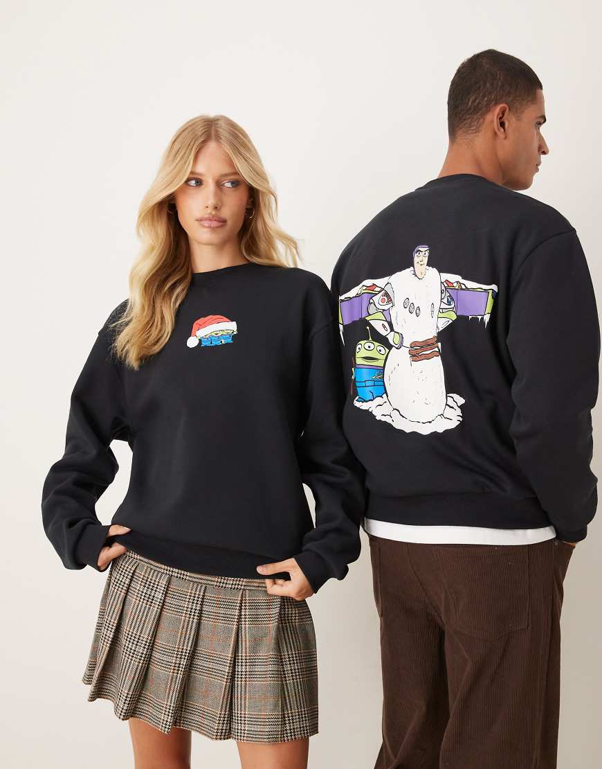 ASOS DESIGN - Disney Pixar - Weihnachten - Unisex-Sweatshirt im Relaxed Fit in kräftigem Marineblau mit Buzz-Lightyear-Prints-Grau von ASOS DESIGN