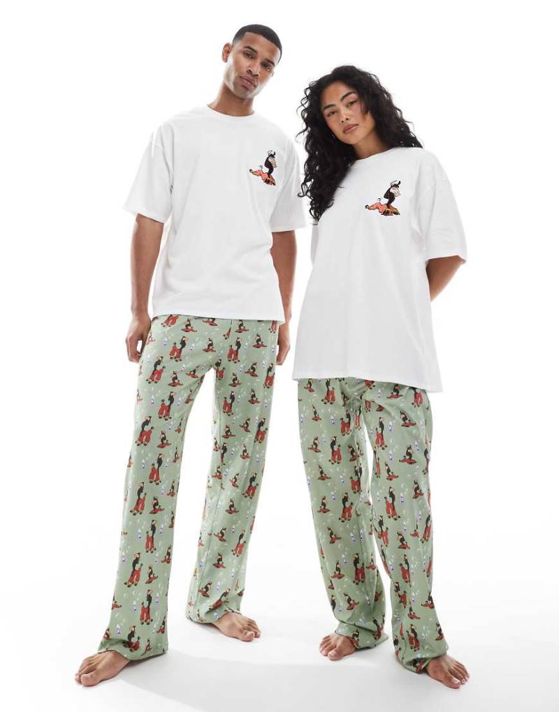 ASOS DESIGN - Disney-Pyjama-Set mit „Ein Königreich für ein Lama"-Muster in Salbeigrün von ASOS DESIGN