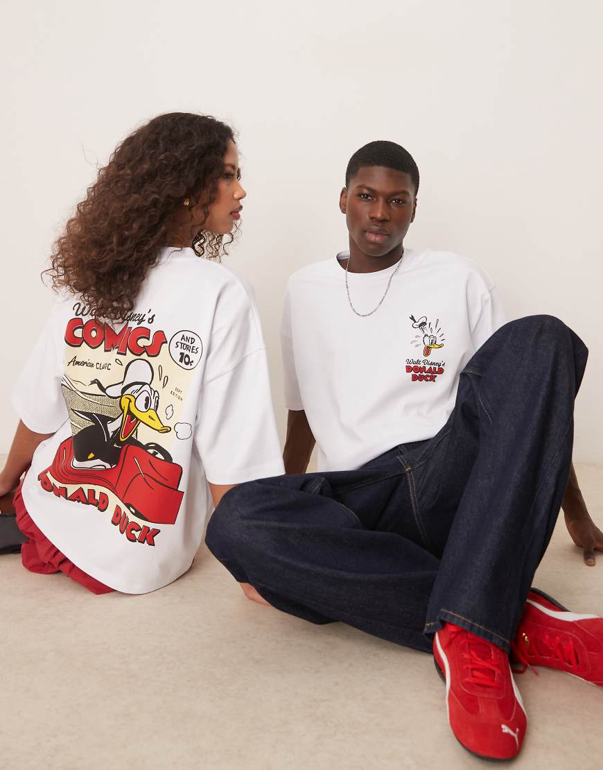 ASOS DESIGN - Disney - Schweres Oversize-Unisex-T-Shirt in Weiß mit „Donald Duck"-Print und Stickerei ASOS DESIGN - Disney - Schweres Oversize-Unisex-T-Shirt in Weiß mit „Donald Duck"-Print und Stickerei von ASOS DESIGN