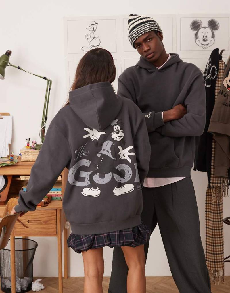 ASOS DESIGN - Disney - Unisex-Kapuzenpullover in Anthrazit mit „Goofy"-Prints und Oversize-Schnitt-Grau von ASOS DESIGN