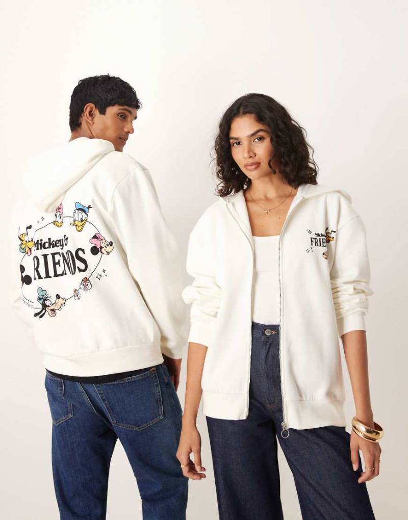 ASOS DESIGN - Disney - Unisex-Kapuzenpullover in Cremeweiß mit Oversize-Schnitt und „Mickey & Friends"-Print von ASOS DESIGN