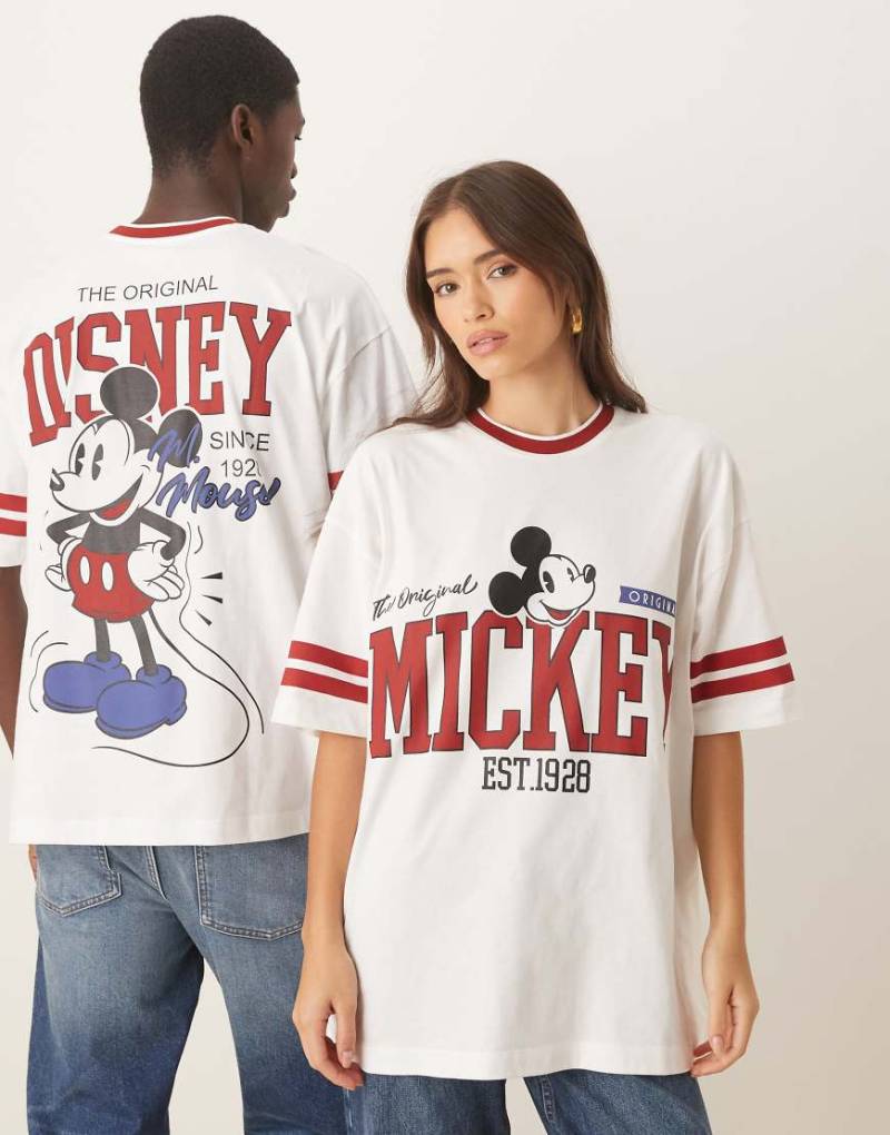 ASOS DESIGN - Disney - Unisex - Oversize-Baseball-T-Shirt in Weiß mit „Mickey Mouse"-Print von ASOS DESIGN