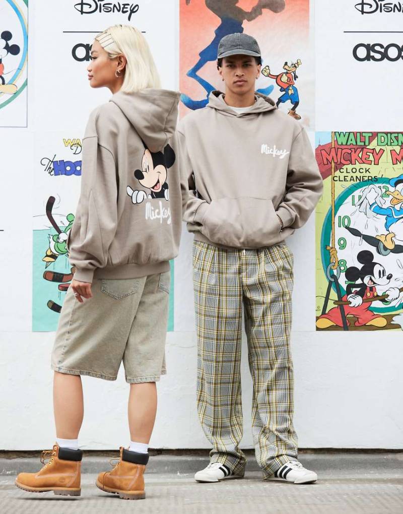ASOS DESIGN - Disney - Unisex - Oversize-Kapuzenpullover in Grau mit „Micky Mouse"-Prints von ASOS DESIGN