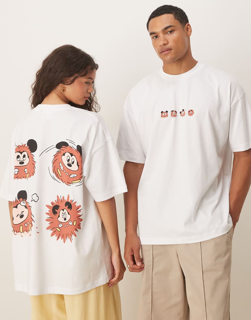 ASOS DESIGN - Disney - Unisex - Oversize-T-Shirt in Weiß mit „Mickey Mouse"-Drucken von ASOS DESIGN