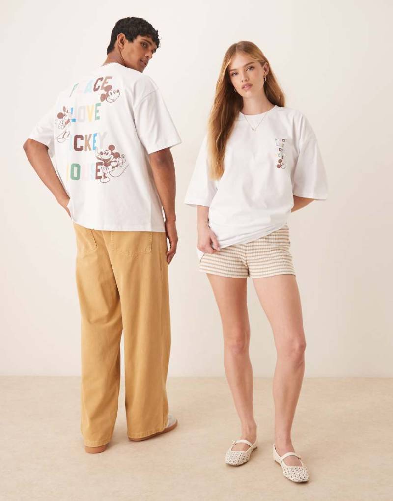 ASOS DESIGN - Disney - Unisex - Oversize-T-Shirt in Weiß mit „Mickey Mouse"-Textprints von ASOS DESIGN