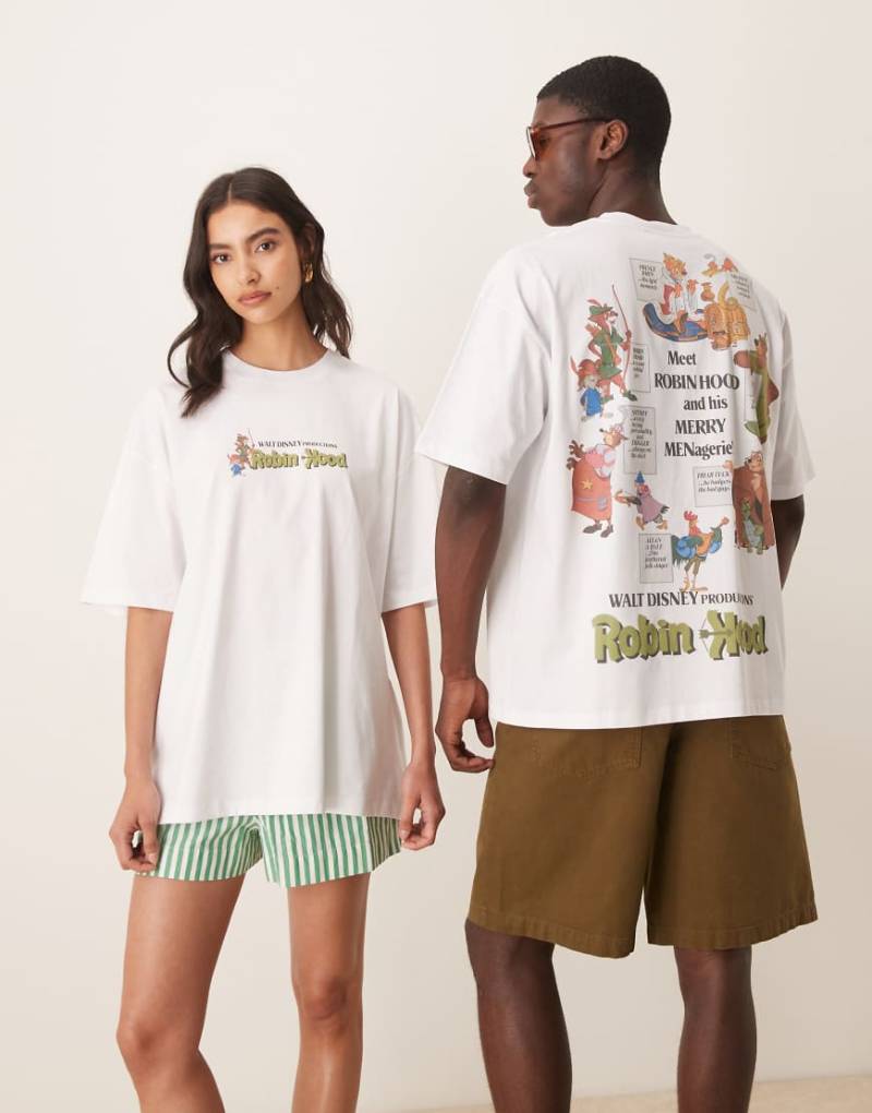 ASOS DESIGN - Disney - Unisex - Oversize-T-Shirt in Weiß mit „Robin Hood"-Prints von ASOS DESIGN