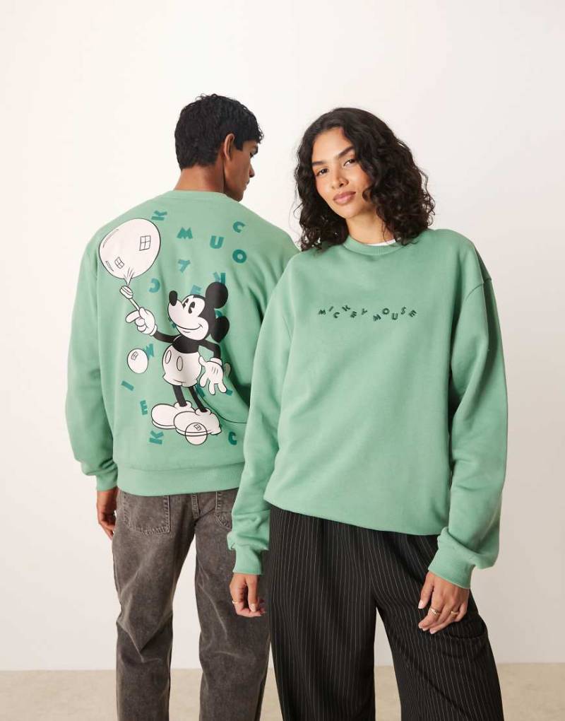 ASOS DESIGN - Disney - Unisex-Sweatshirt in Grün mit „Mickey Mouse"-Print und Oversize-Schnitt von ASOS DESIGN