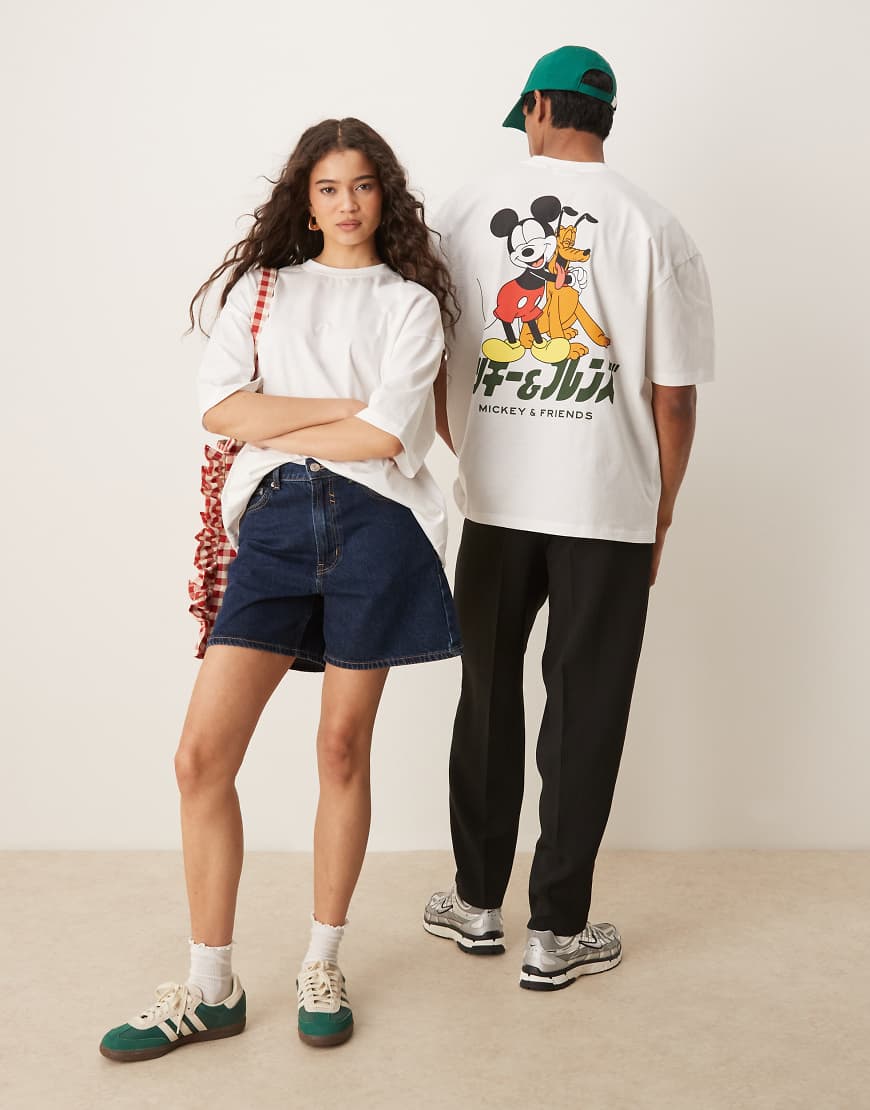 ASOS DESIGN - Disney - Unisex-T-Shirt in Ecru mit „Mickey Mouse"-Print und Oversize-Schnitt-Neutral von ASOS DESIGN