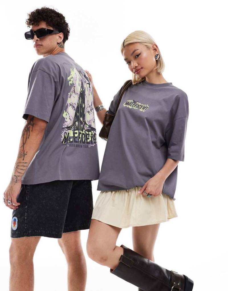 ASOS DESIGN - Disney - Unisex-T-Shirt in Grau mit „Maleficent"-Print in Oversize-Passform von ASOS DESIGN