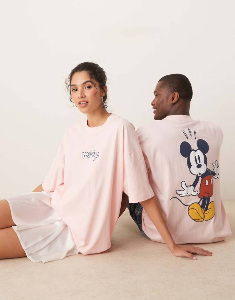 ASOS DESIGN - Disney - Unisex-T-Shirt in Hellrosa mit Micky Maus-Prints und Oversize-Passform von ASOS DESIGN