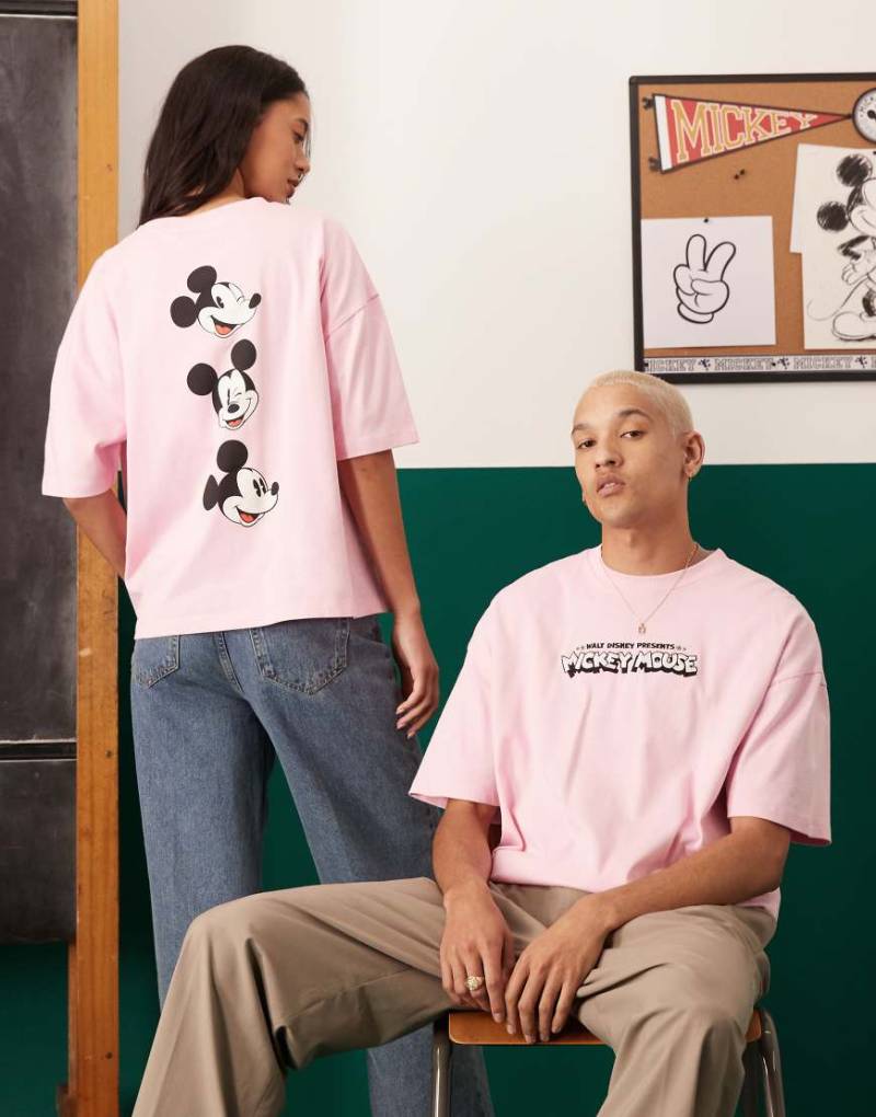 ASOS DESIGN - Disney - Unisex-T-Shirt in Rosa mit gesticktem „Mickey Mouse"-Print und Oversize-Schnitt von ASOS DESIGN