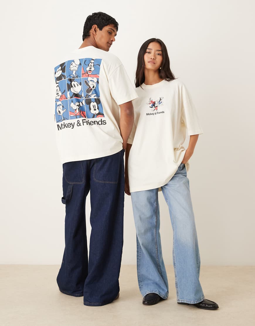 ASOS DESIGN - Disney - Unisex-T-Shirt in Weiß mit „Mickey Mouse"-Print und Oversize-Schnitt von ASOS DESIGN