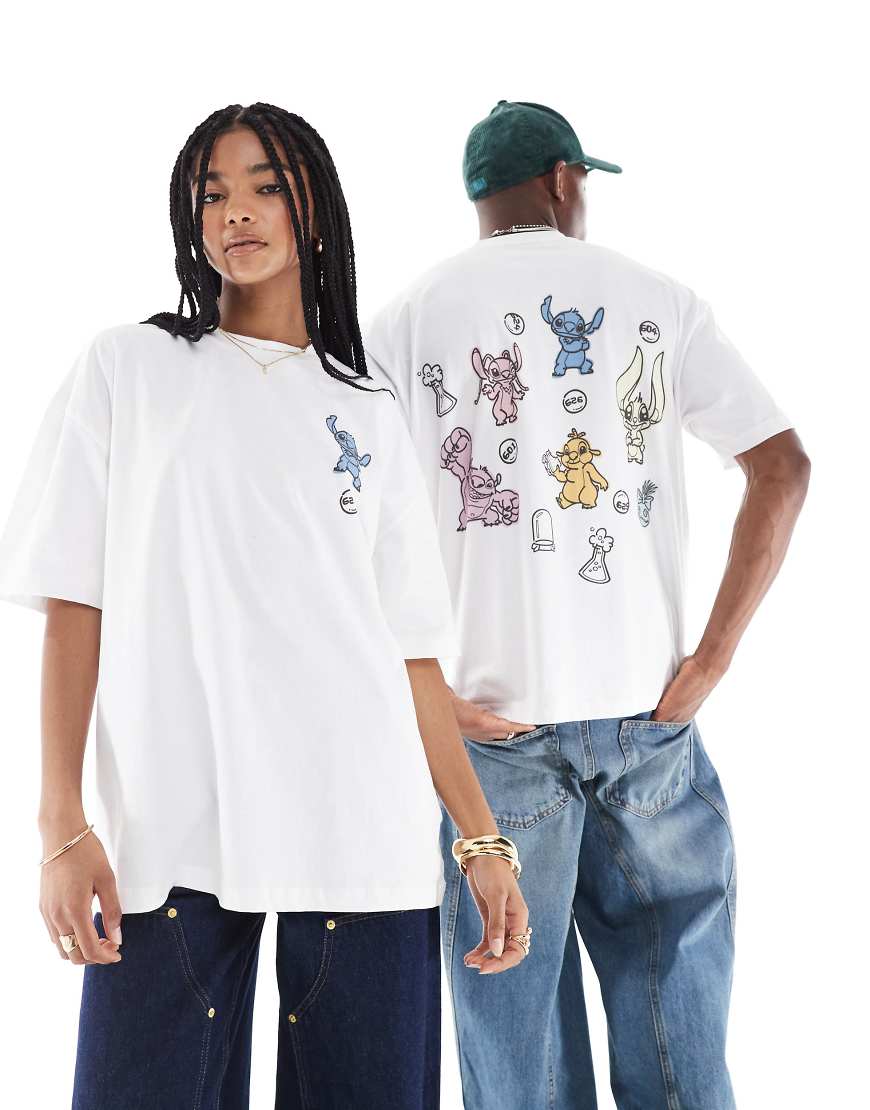 ASOS DESIGN - Disney - Unisex-T-Shirt in Weiß mit „Stitch"-Prints und Oversize-Schnitt von ASOS DESIGN