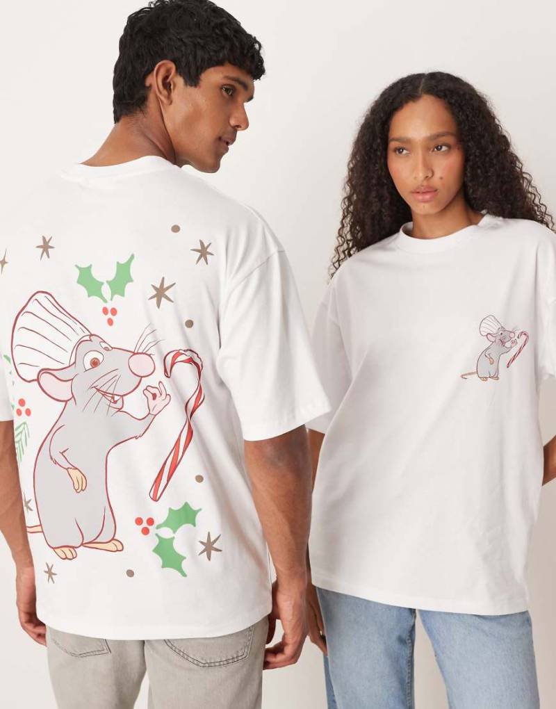 ASOS DESIGN - - Disney - Weihnachtliches Oversize-T-Shirt in Weiß mit Ratatouille-Prints von ASOS DESIGN