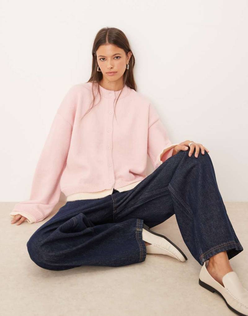 ASOS DESIGN - Doppellagige Oversize-Strickjacke in Rosa von ASOS DESIGN