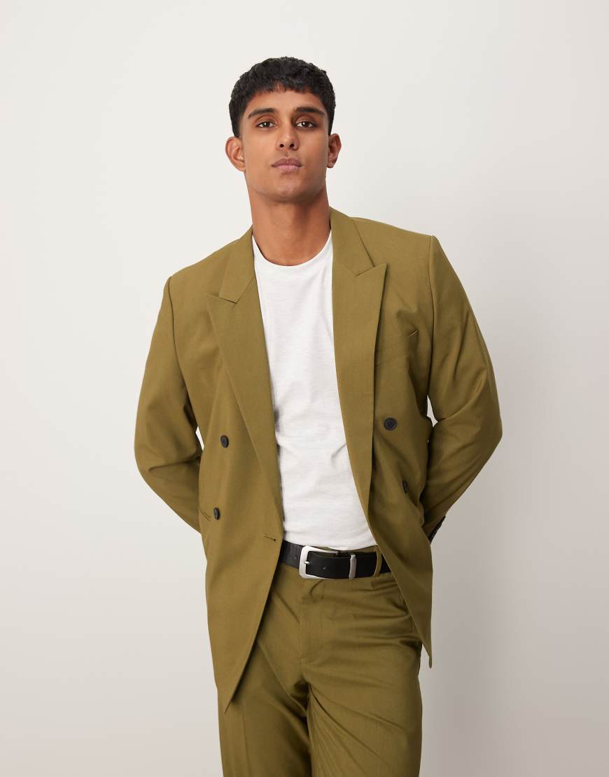 ASOS DESIGN - Doppelreihige Anzugjacke in Olivgrün mit schmalem Schnitt ASOS DESIGN - Doppelreihige Anzugjacke in Olivgrün mit schmalem Schnitt von ASOS DESIGN