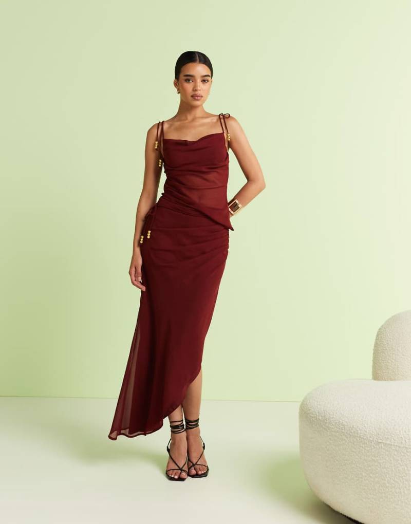ASOS DESIGN - Drapierter Chiffon-Maxirock in Burgunderrot, Kombiteil von ASOS DESIGN
