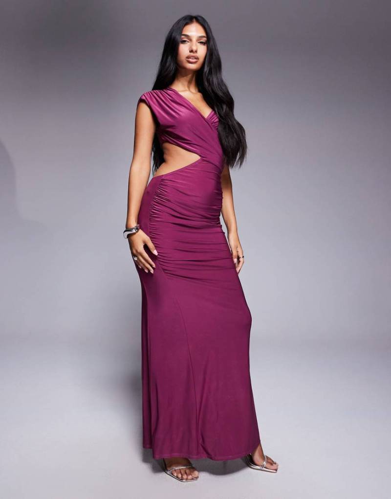 ASOS DESIGN - Drapiertes, anschmiegsames Midikleid mit Zierausschnitt-Lila von ASOS DESIGN
