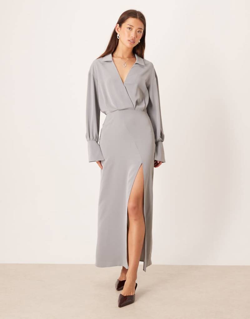 ASOS DESIGN - Drapiertes Hemdkleid mit Bleistift-Midirock in Grau von ASOS DESIGN