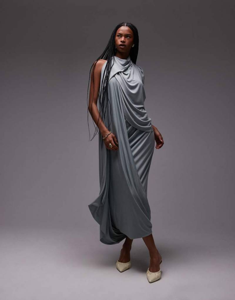 ASOS DESIGN - Drapiertes Maxikleid aus Modal in Salbeigrün mit One-Shoulder-Träger von ASOS DESIGN