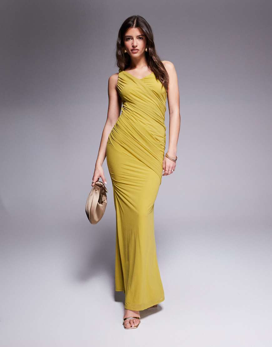 ASOS DESIGN - Drapiertes Maxikleid aus Stretch-Chiffon in Hellgrün mit Knotendetail-Gelb ASOS DESIGN - Drapiertes Maxikleid aus Stretch-Chiffon in Hellgrün mit Knotendetail-Gelb von ASOS DESIGN