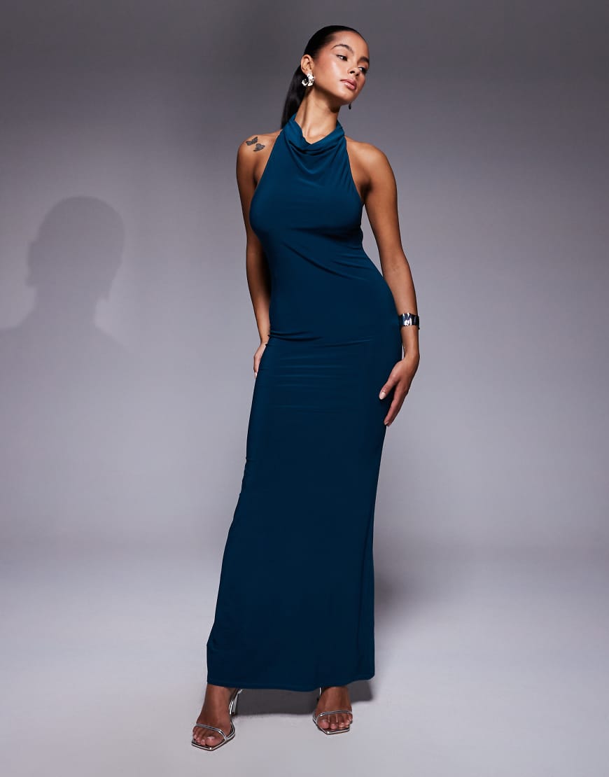 ASOS DESIGN - Drapiertes Maxikleid in Petrolblau mit Neckholder und Rückenausschnitt ASOS DESIGN - Drapiertes Maxikleid in Petrolblau mit Neckholder und Rückenausschnitt von ASOS DESIGN