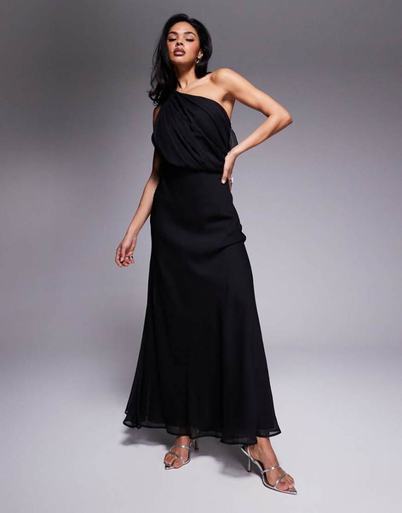 ASOS DESIGN - Drapiertes Maxikleid in Schwarz mit One-Shoulder-Träger von ASOS DESIGN