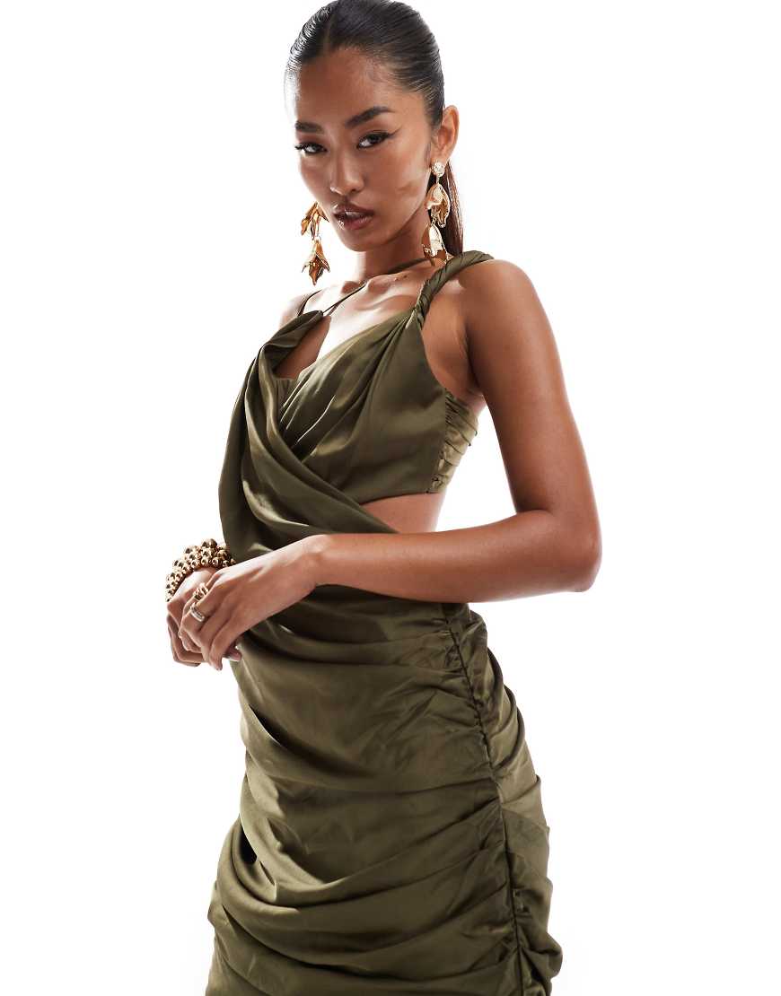 ASOS DESIGN - Drapiertes Midikleid in Khaki mit verdrehten Trägern-Grün ASOS DESIGN - Drapiertes Midikleid in Khaki mit verdrehten Trägern-Grün von ASOS DESIGN