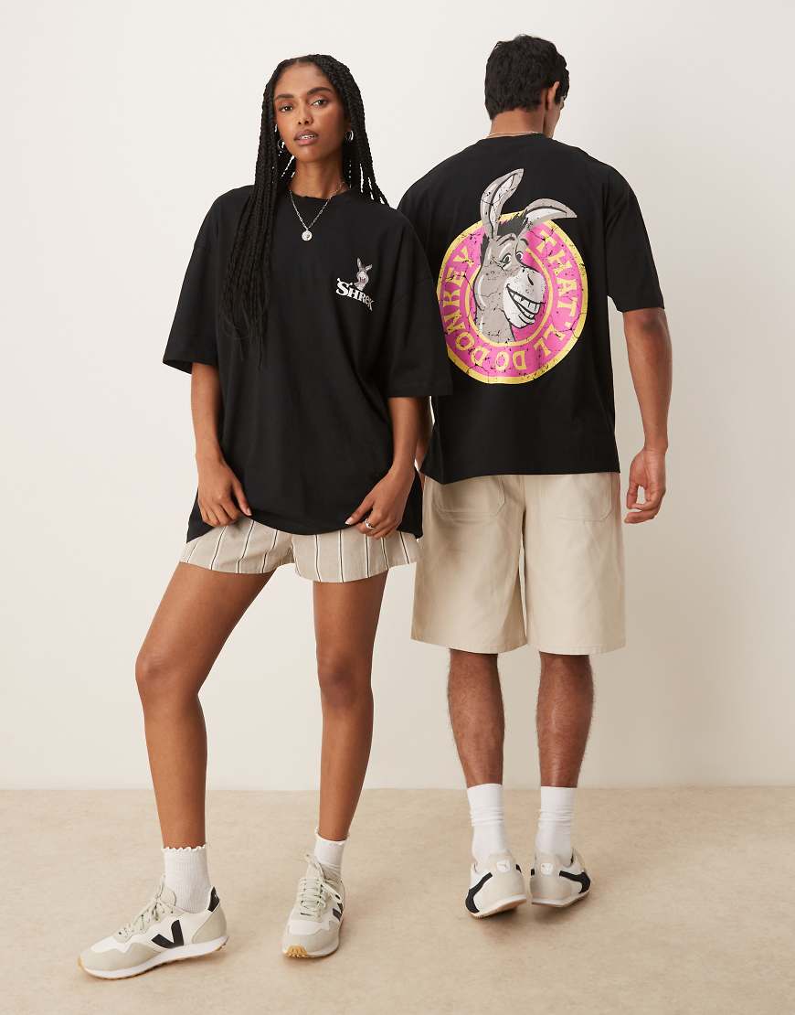 ASOS DESIGN - DreamWorks - Unisex-T-Shirt in Schwarz mit Shrek Esel-Print und Oversize-Passform ASOS DESIGN - DreamWorks - Unisex-T-Shirt in Schwarz mit Shrek Esel-Print und Oversize-Passform von ASOS DESIGN