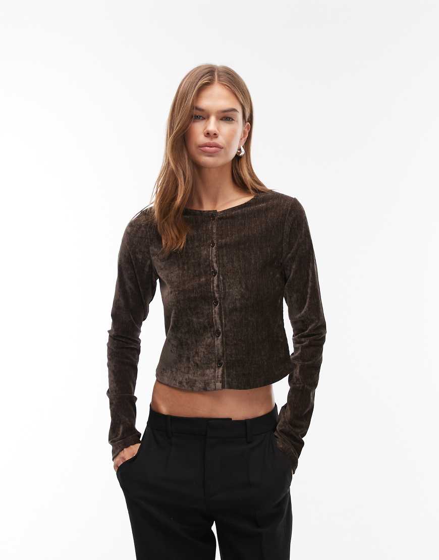 ASOS DESIGN - Durchgeknöpftes Samtoberteil in Schwarz-Brown von ASOS DESIGN