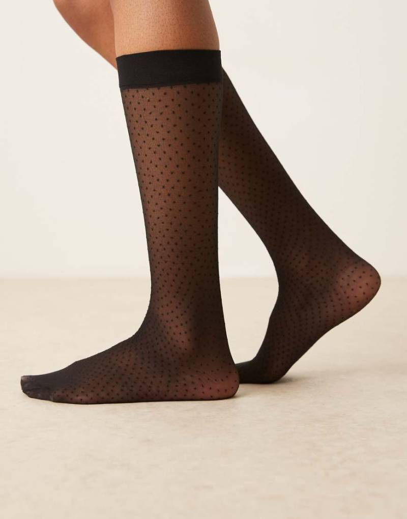 ASOS DESIGN - Durchscheinende Kniestrümpfe mit winzigem Punktemuster-Schwarz von ASOS DESIGN