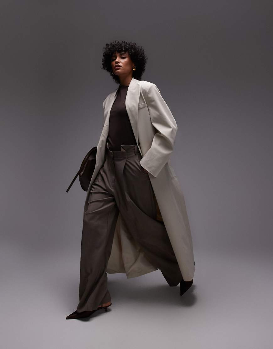 ASOS DESIGN - Duster-Blazer im Longline-Schnitt in Stein-Neutral von ASOS DESIGN
